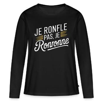 Je ronfle pas, je ronronne - T-shirt manches longues Premium bio Femme - noir - Devant - Julia (174cm)