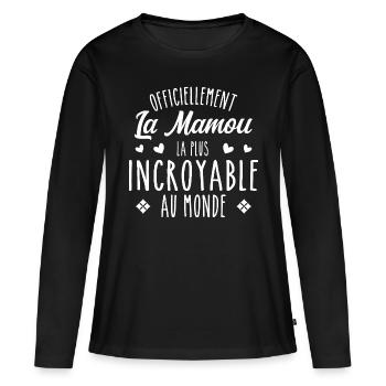 Officiellement La Mamou Incroyable - T-shirt manches longues Premium bio Femme - noir - Devant - Julia (174cm)