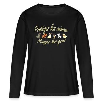 T-shirt Végétarien - Protégez les Animaux - T-shirt manches longues Premium bio Femme - noir - Devant - Julia (174cm)