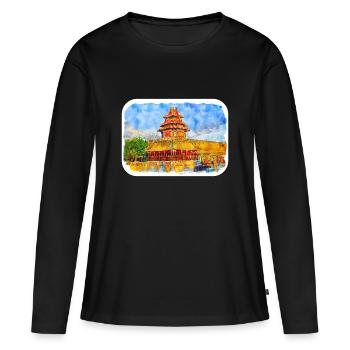 Illustration de l’esquisse à l’aquarelle de Pékin - T-shirt manches longues Premium bio Femme - noir - Devant - Julia (174cm)