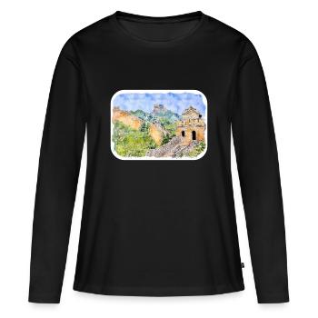Peking China Aquarellskizze gezeichnete Zeichnung - Frauen Premium Bio Langarmshirt - Schwarz - Vorne - Julia (174cm)