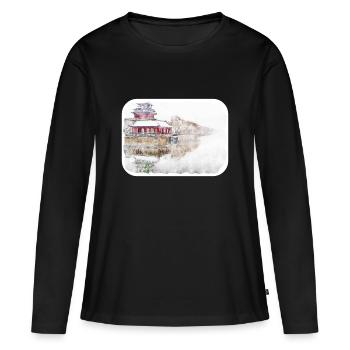 Peking Wahrzeichen Aquarell Skizze Farbe Zeichnung - Frauen Premium Bio Langarmshirt - Schwarz - Vorne - Julia (174cm)