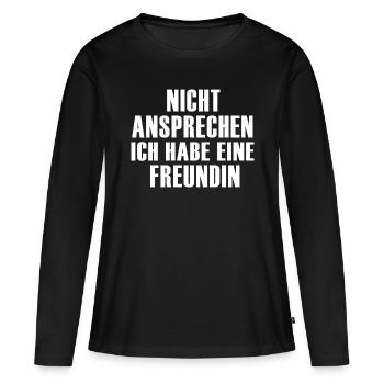 nicht ansprechen ich habe eine Freundin JGA - Frauen Premium Bio Langarmshirt - Schwarz - Vorne - Julia (174cm)