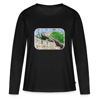 Illustration de l’esquisse à l’aquarelle de Pékin - T-shirt manches longues Premium bio Femme - noir - Devant - Julia (174cm)
