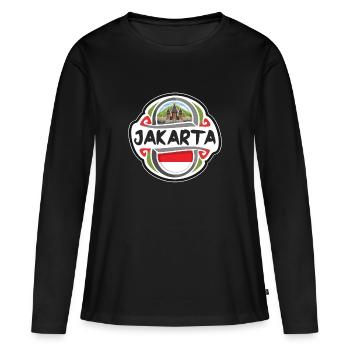 Jakarta Indonésie Drapeau Badge Voyage Souvenir Timbre - T-shirt manches longues Premium bio Femme - noir - Devant - Julia (174cm)