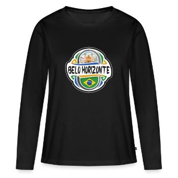 Belo Horizonte Brésil Drapeau Voyage Souvenir Badge S - T-shirt manches longues Premium bio Femme - noir - Devant - Julia (174cm)