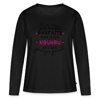 Nounou Parfaite - T-shirt manches longues Premium bio Femme - noir - Devant - Julia (174cm)