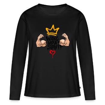 Wake Up & Slay - Frauen Premium Bio Langarmshirt - Schwarz - Vorne - Julia (174cm)