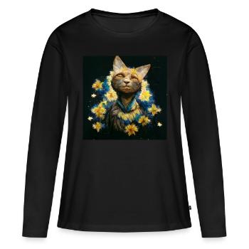 Chat - Ange - Transformation - T-shirt manches longues Premium bio Femme - noir - Devant - Julia (174cm)