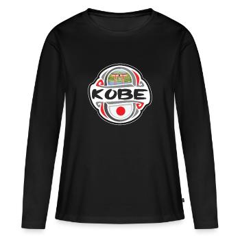 Kobe Japon Drapeau Badge Souvenir de Voyage Timbre - T-shirt manches longues Premium bio Femme - noir - Devant - Julia (174cm)
