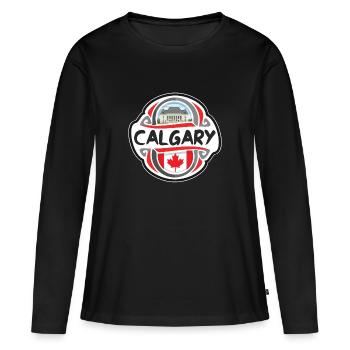 Insigne du drapeau du Canada de Calgary Timbre souvenir de voyage - T-shirt manches longues Premium bio Femme - noir - Devant - Julia (174cm)