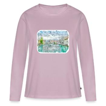 Lucerne Suisse Aquarelle Esquisse Dessinée Illust - T-shirt manches longues Premium bio Femme - rose poudré - Devant - Julia (174cm)