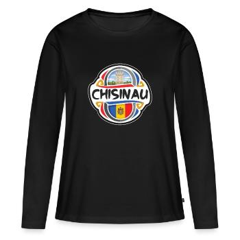 Chisinau Moldawien Flagge Abzeichen Reise Souvenir Stempel - Frauen Premium Bio Langarmshirt - Schwarz - Vorne - Julia (174cm)