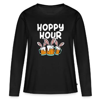 Bier Party Alkohol Saufen Spruch - Hoppy Hour - Frauen Premium Bio Langarmshirt - Schwarz - Vorne - Julia (174cm)