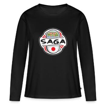 Saga Japan Flag Badge Souvenir de voyage - T-shirt manches longues Premium bio Femme - noir - Devant - Julia (174cm)
