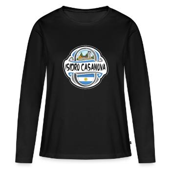 Isidro Casanova Argentine Drapeau Voyage Souvenir Bad - T-shirt manches longues Premium bio Femme - noir - Devant - Julia (174cm)