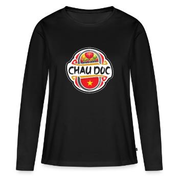 Chau Doc Vietnam Drapeau Badge Voyage Souvenir Timbre - T-shirt manches longues Premium bio Femme - noir - Devant - Julia (174cm)