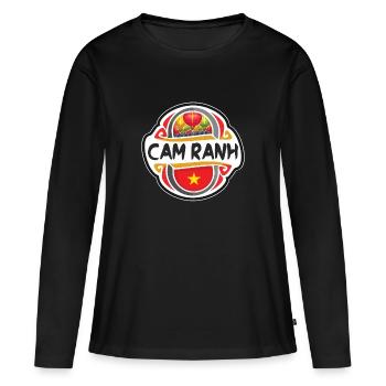Cam Ranh Vietnam Drapeau Badge Voyage Souvenir Timbre - T-shirt manches longues Premium bio Femme - noir - Devant - Julia (174cm)