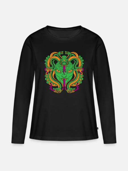 Medusa Gesicht Schlangenfrau - Frauen Premium Bio Langarmshirt - Schwarz