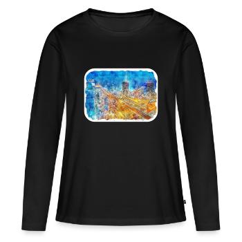 Peking China Aquarell Skizze Gemälde - Frauen Premium Bio Langarmshirt - Schwarz - Vorne - Julia (174cm)