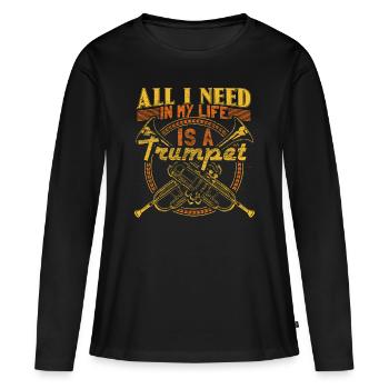 Trompette Trompette Orchestre Idée Cadeau - T-shirt manches longues Premium bio Femme - noir - Devant - Julia (174cm)