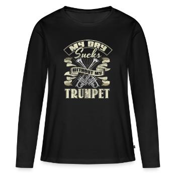 Trompette Trompette Trompette Chapelle Idée Cadeau - T-shirt manches longues Premium bio Femme - noir - Devant - Julia (174cm)