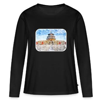 Illustration de l’esquisse à l’aquarelle de Pékin - T-shirt manches longues Premium bio Femme - noir - Devant - Julia (174cm)