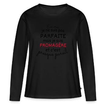 En vrai Pas Paraie Mais Fromagère - T-shirt manches longues Premium bio Femme - noir - Devant - Julia (174cm)