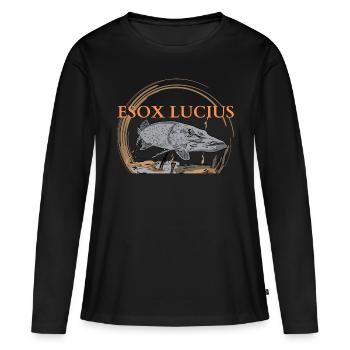 Angel Design Hecht Fishing Shirt - Frauen Premium Bio Langarmshirt - Schwarz - Vorne - Julia (174cm)