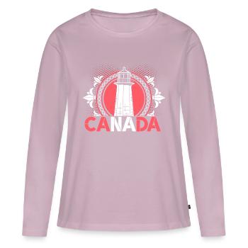 Feuille d’érable du Canada - T-shirt manches longues Premium bio Femme - rose poudré - Devant - Julia (174cm)