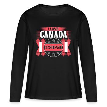 Origine de la feuille d’érable du Canada - T-shirt manches longues Premium bio Femme - noir - Devant - Julia (174cm)