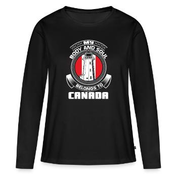 Drapeau érable du Canada - T-shirt manches longues Premium bio Femme - noir - Devant - Julia (174cm)