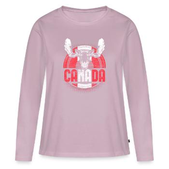 Idée cadeau du drapeau d’érable du Canada - T-shirt manches longues Premium bio Femme - rose poudré - Devant - Julia (174cm)