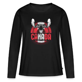 Idée cadeau du drapeau d’érable du Canada - T-shirt manches longues Premium bio Femme - noir - Devant - Julia (174cm)