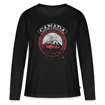 Cadeau d’origine acéricole du Canada - T-shirt manches longues Premium bio Femme - noir - Devant - Julia (174cm)