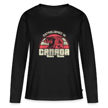 Origine acéricole Canada - T-shirt manches longues Premium bio Femme - noir - Devant - Julia (174cm)