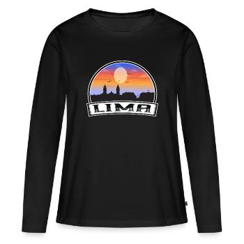 Lima Pérou Skyline Vintage Sunset Souvenir de voyage - T-shirt manches longues Premium bio Femme - noir - Devant - Julia (174cm)