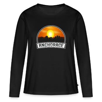 Anchorage Alaska États-Unis Skyline Vintage Sunset Travel - T-shirt manches longues Premium bio Femme - noir - Devant - Julia (174cm)