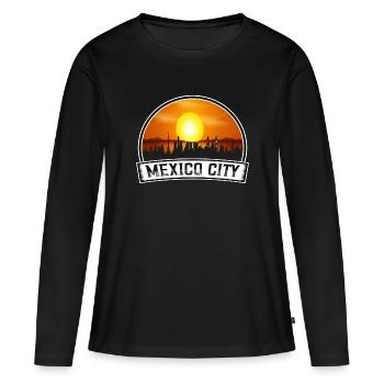 Mexico City Mexico Skyline Vintage Sunset Travel S - T-shirt manches longues Premium bio Femme - noir - Devant - Julia (174cm)