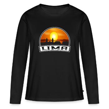 Lima Pérou Skyline Vintage Sunset Souvenir de voyage - T-shirt manches longues Premium bio Femme - noir - Devant - Julia (174cm)