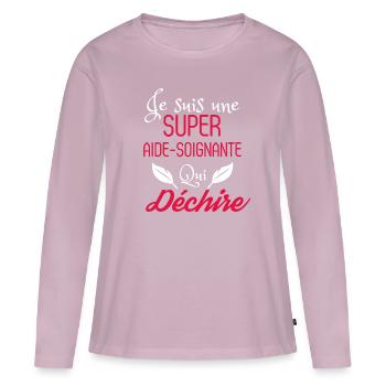 Super Aide Soignante qui Déchire - T-shirt manches longues Premium bio Femme - rose poudré - Devant - Julia (174cm)