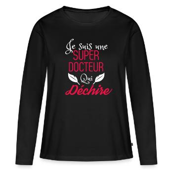 Super Docteur qui Déchire - T-shirt manches longues Premium bio Femme - noir - Devant - Julia (174cm)