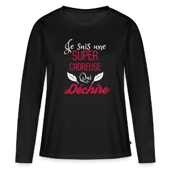Super cadreuse qui déchire - T-shirt manches longues Premium bio Femme - noir - Devant - Julia (174cm)