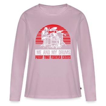 Batterie Rock - T-shirt manches longues Premium bio Femme - rose poudré - Devant - Julia (174cm)