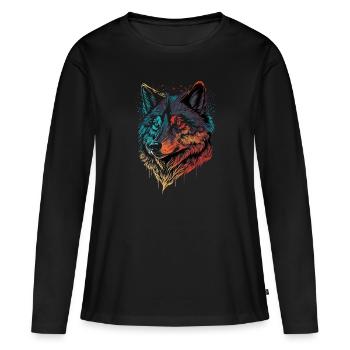 Une œuvre d’art de loup pour tous les passionnés de la forêt - T-shirt manches longues Premium bio Femme - noir - Devant - Julia (174cm)