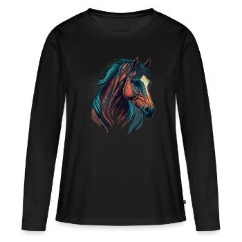 Rennpferd - Frauen Premium Bio Langarmshirt - Schwarz - Vorne - Julia (174cm)