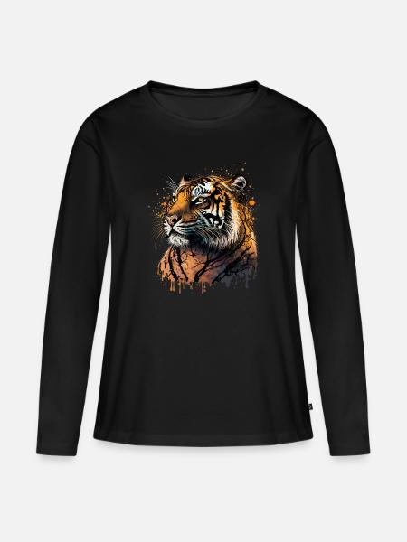 Tiger-Kunstwerk - Frauen Premium Bio Langarmshirt - Schwarz