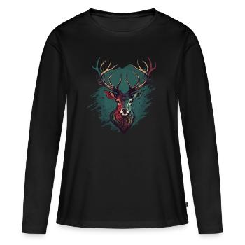 Tête de cerf - T-shirt manches longues Premium bio Femme - noir - Devant - Julia (174cm)