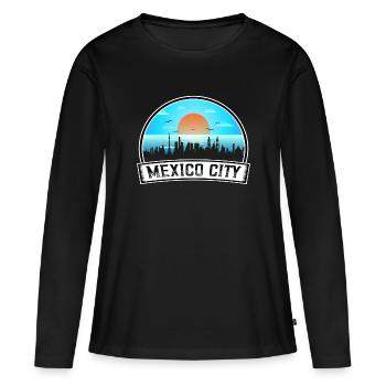 Mexico City Mexico Skyline Vintage Sunset Travel S - T-shirt manches longues Premium bio Femme - noir - Devant - Julia (174cm)
