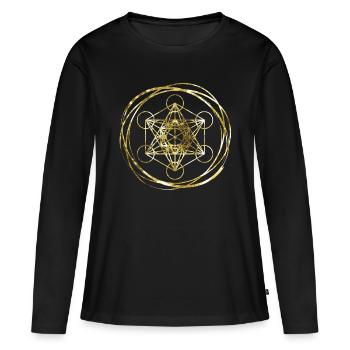 Metatrons Cube Gold heilige Geometrie - Frauen Premium Bio Langarmshirt - Schwarz - Vorne - Julia (174cm)